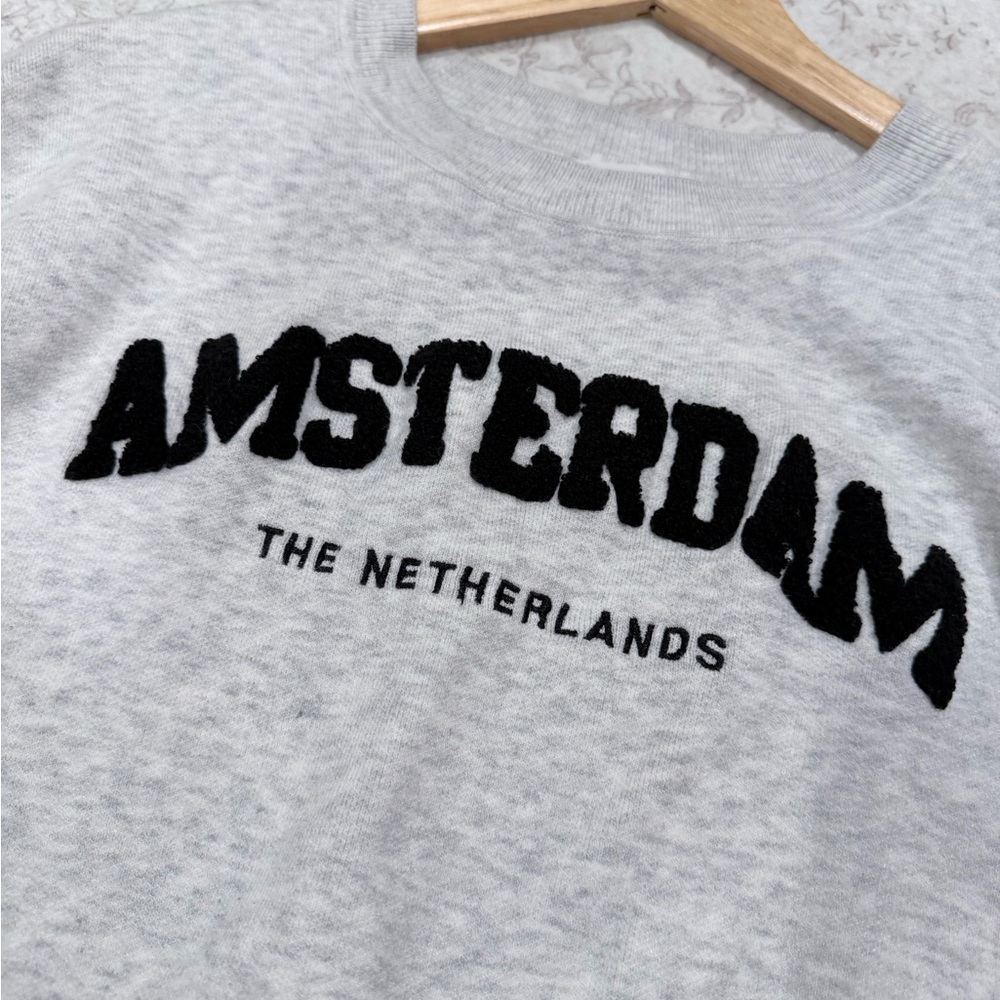 Primark Light Grey Crewneck Sweatshirt with Black Text - Picture 2 of 4
